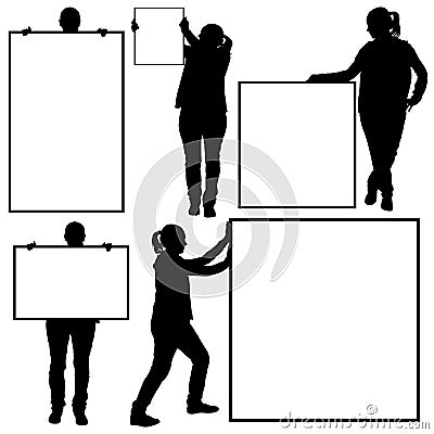 Women holding different signs Vector Illustration