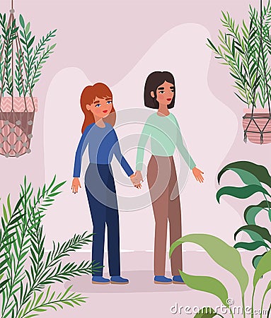 Women holding hands leaves and plants vector design Vector Illustration