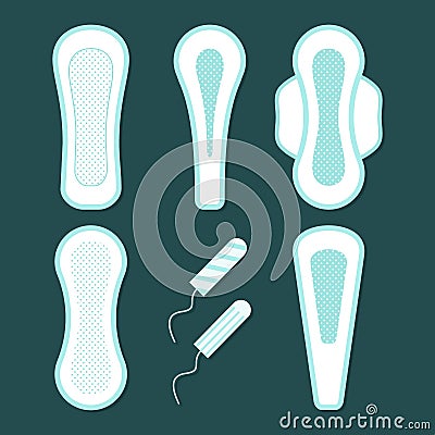 Women hygiene pads set. Feminine sanitary napkin products. Vector Illustration