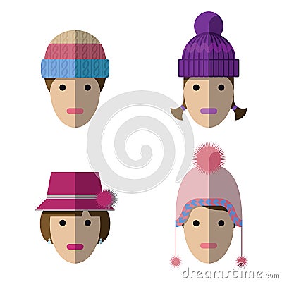 Women icons with wool hats Vector Illustration