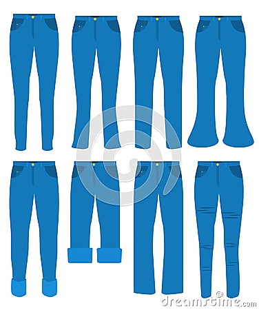 Women jeans flat vector set Vector Illustration