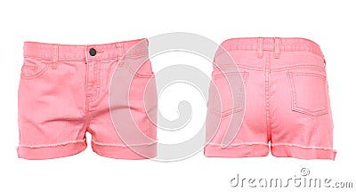 Women jeans shorts. Front. Back. Stock Photo