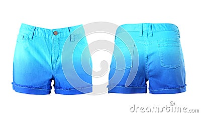 A women jeans shorts isolated. Front and back. Stock Photo