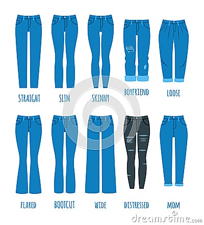 Women jeans styles collection Vector Illustration