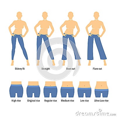 Women Jeans Types Set Vector Illustration