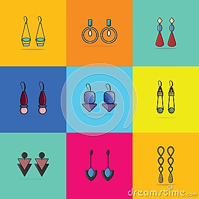 Women Jewelry Earrings Collection vector illustration. Vector Illustration