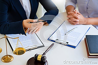 Women lawyer discussing with clients in courtroom. justice and law ,attorney, court judge, meeting concept Stock Photo