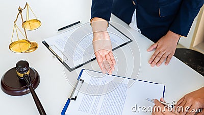 Women lawyer discussing with clients in courtroom. justice and law ,attorney, court judge, meeting concept Stock Photo