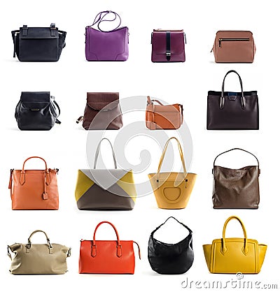 Women leather handbags isolated on white background Stock Photo