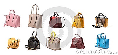 Women leather handbags isolated on white background Stock Photo