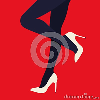 Women legs and feet with stylish colorful footwear bright shoes. Flat design style. Vector Illustration