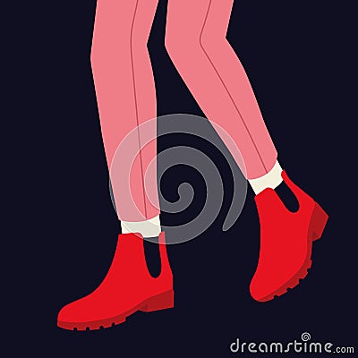 Women legs and feet with stylish colorful footwear bright shoes. Flat design style. Vector Illustration