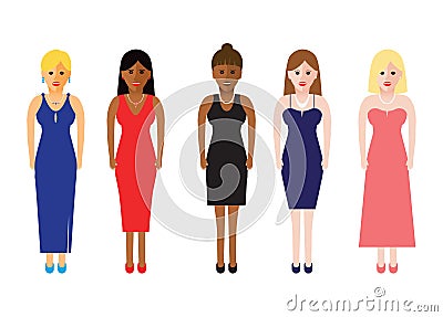 Women in a line Vector Illustration