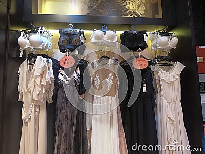 Women Lingerie Displayed on a mannequin for Sale in a Boutique Store.Women Lingerie Displayed on for Sale in a Boutique Store Editorial Stock Photo