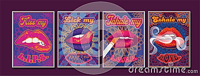 Women Lips Psychedelic Art Style Posters Stock Photo