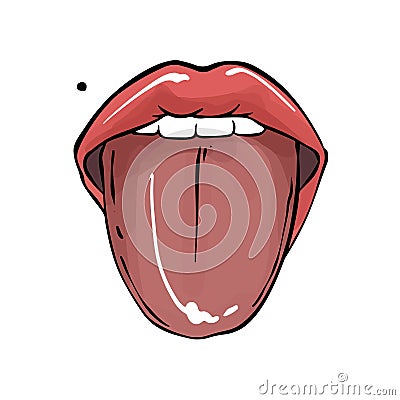 Women lips with tongue out , sexy mouth with red lips tshirt print in vector . modern beauty joy art Vector Illustration