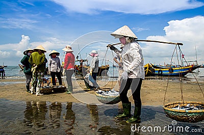 Women at Long Hai fish market, Ba Ria Vung Tau province, Vietnam Editorial Stock Photo