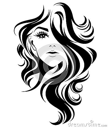 Women long hair style icon, logo women on white background Vector Illustration