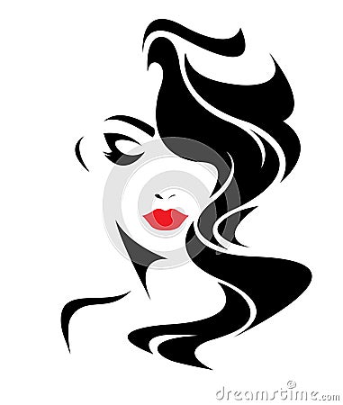 Women long hair style icon, logo women face Vector Illustration