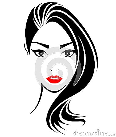 Women long hair style icon, logo women face Vector Illustration