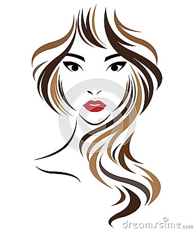 Women long hair style icon, logo women face on white background Vector Illustration