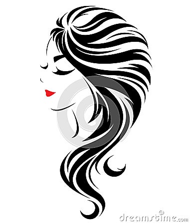 Women long hair style icon, logo women face on white background Vector Illustration