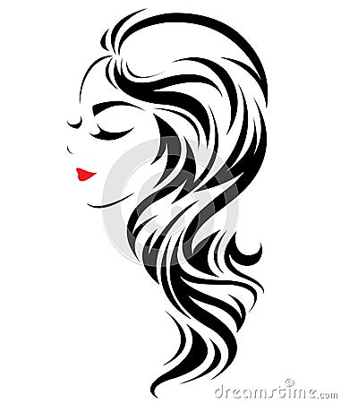 Women long hair style icon, logo women face on white background Vector Illustration