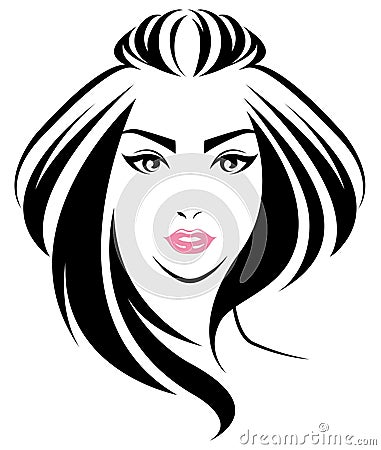 Women long hair style icon, logo women face on white background Vector Illustration