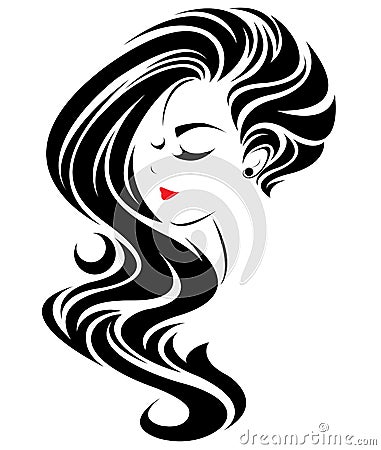 Women long hair style icon, logo women face on white background Vector Illustration