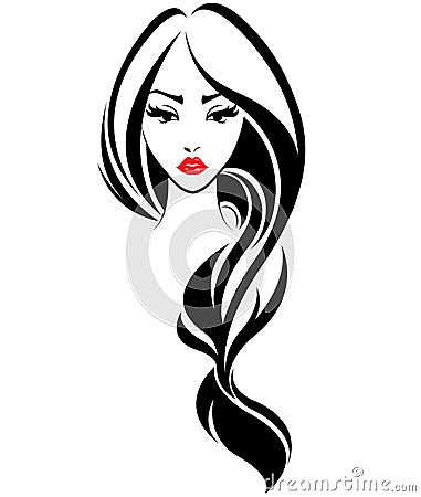 Women long hair style icon, logo women face on white background Vector Illustration