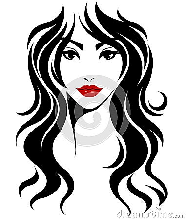 Women long hair style icon, logo women face on white background Vector Illustration