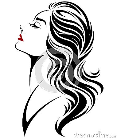 Women long hair style icon, logo women face on white background Vector Illustration