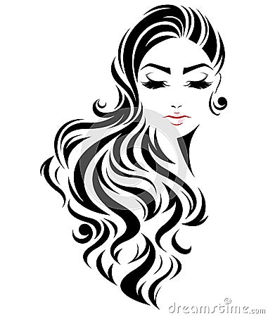 Women long hair style icon, logo women face on white background Vector Illustration