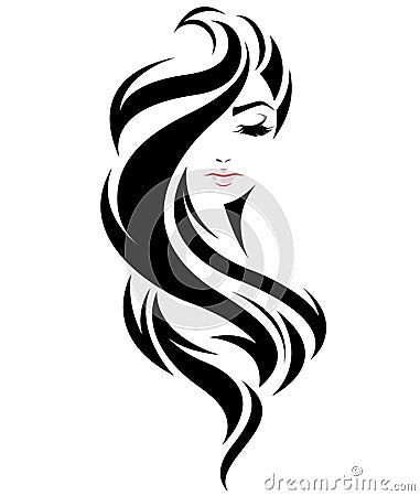 Women long hair style icon, logo women face on white background Vector Illustration