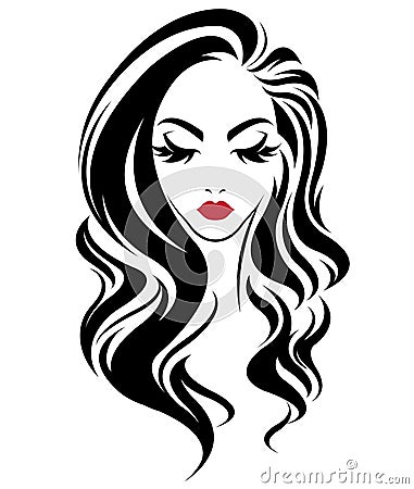 Women long hair style icon, logo women on white background Vector Illustration