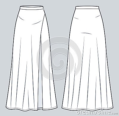 Women Long Maxi Length Skirt technical fashion illustration. Girls Skirt fashion flat technical drawing template, A-line Vector Illustration