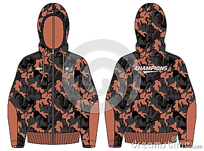 Women Long sleeve Hoodie jacket sweatshirt camouflage design template in vector, girls Hooded jacket sweater with front and back Vector Illustration