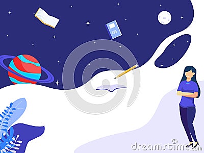 Women love ideas in space and science books. Vector illustration illustration Vector Illustration