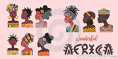 Women and man are Africans. Set of portraits of Africans. Vector illustration Vector Illustration