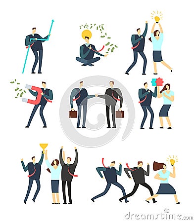 Women and men business people acting in various situation. Vector cartoon employees Vector Illustration