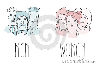 Women and men people groups Vector Illustration