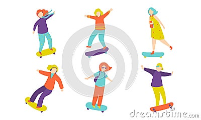 Women and men riding skateboard vector illustration Vector Illustration