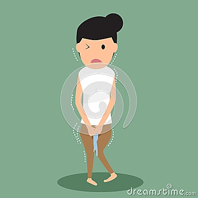 Women needing to urinate and holding a toilet . pee concept Vector Illustration
