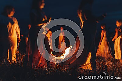 Women at the night ceremony. Ceremony space. Stock Photo