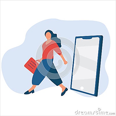 Women Online Shopping out from Handphone Flat Design Vector Iilustration Vector Illustration