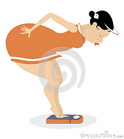 Women with overweight on scales illustration Vector Illustration