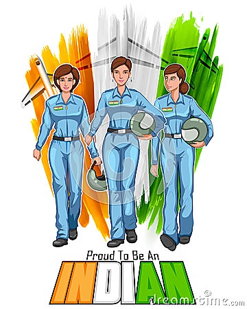 Women pilot on Indian background showing developing India Vector Illustration