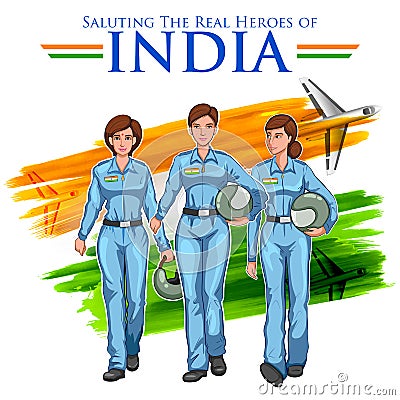 Women pilot on Indian background showing developing India Vector Illustration