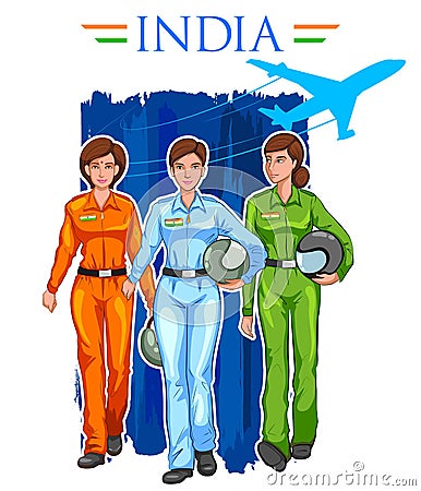 Women pilot on Indian background showing developing India Vector Illustration