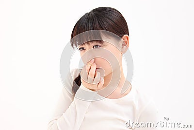 Women pinch the nose Stock Photo